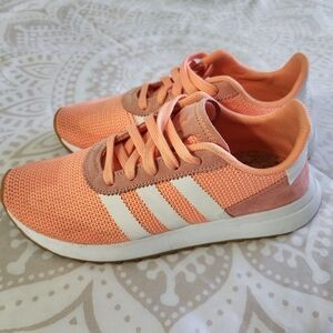 Adidas Women's Peach and White Sneakers